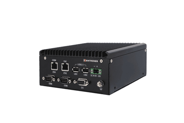 Sintrones SBOX-2624(P) — Fanless AMD Ryzen embedded PC, EN 50155 rail-certified.